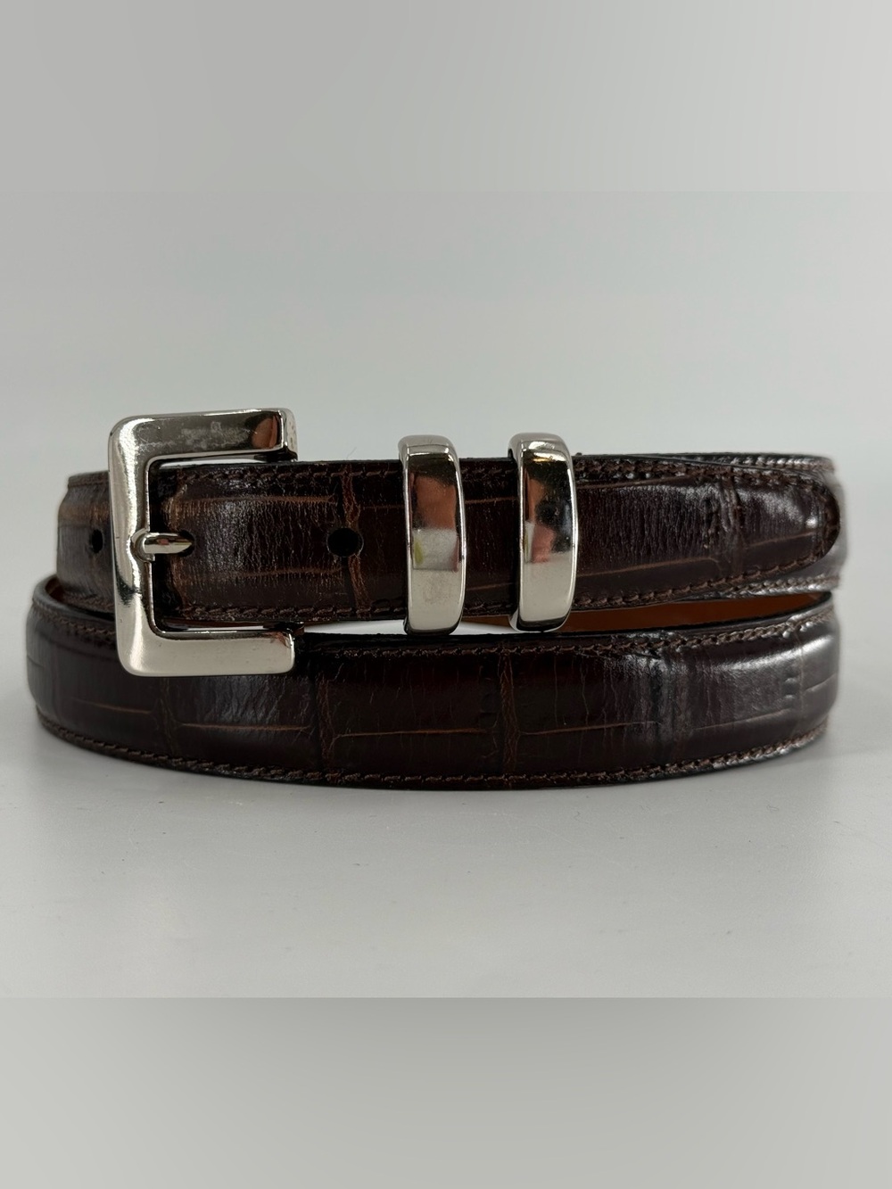 Vintage Stone Mountain Croc Embossed Dark Brown Leather Belt L